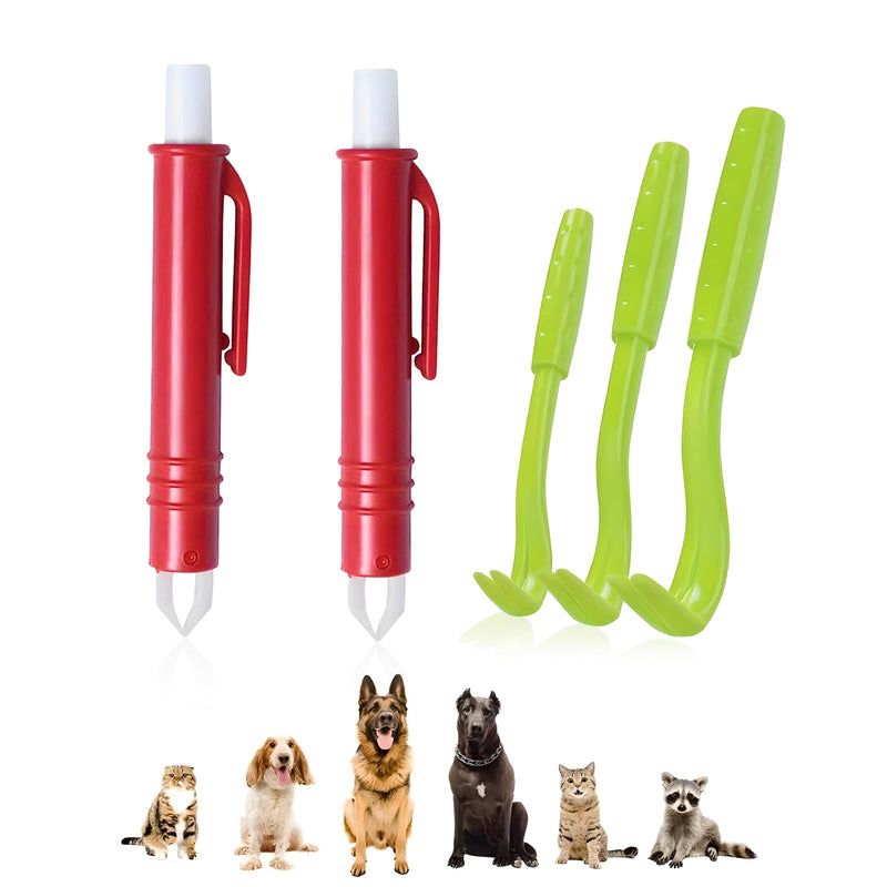 ONEBOOM tick tweezers set for dogs and cats, tick hooks in 3 sizes and 2 tick tweezers, easy to use, suitable for safely removing ticks from pets and people-red, green - BeesActive Australia