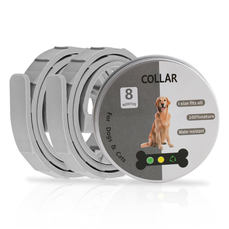 Pack of 2 Anti-Parasite Collars for Dogs and Cats - Flea and Tick Collar, 8 Months Protection, Adjustable 62 cm, 100% Natural and Waterproof (Grey) - BeesActive Australia