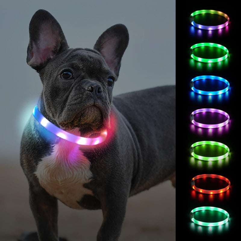 Joytale Luminous Dog Collar, Luminous Rechargeable Dog Collar, Adjustable Length LED Dog Collar with 9 Light Modes, Rainproof Dog Luminous Collar for Small and Medium Dogs, 45 cm Multicolored - BeesActive Australia