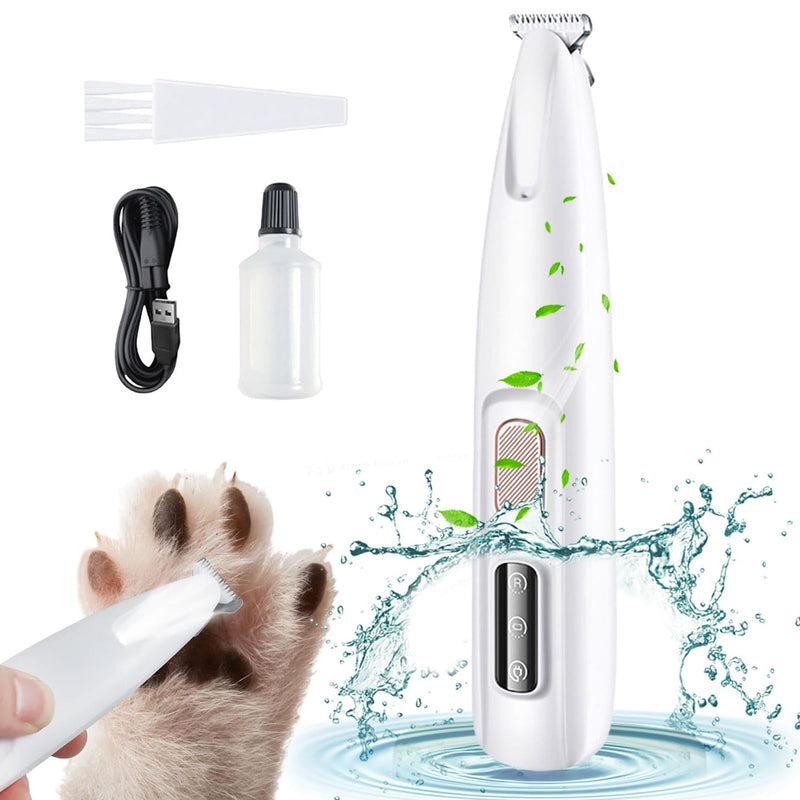 Paw Trimmer for Dogs Hair Clipper Paw Trimmer with LED, Lower Noise Waterproof Dog Razor, Hair Clipper for Paws Pet Dogs Cats (White) White - BeesActive Australia