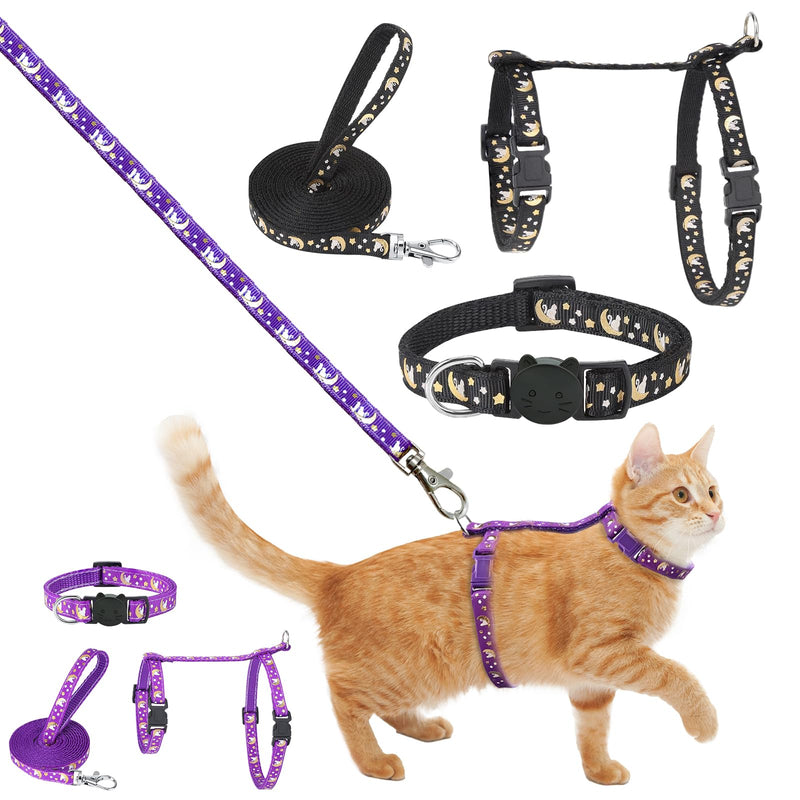 Pack of 2 cat harnesses with leash collar set, adjustable nylon harnesses cat leash with adjustable reflective strips for small cats, puppies, outdoor garden, walking, training, playing - BeesActive Australia