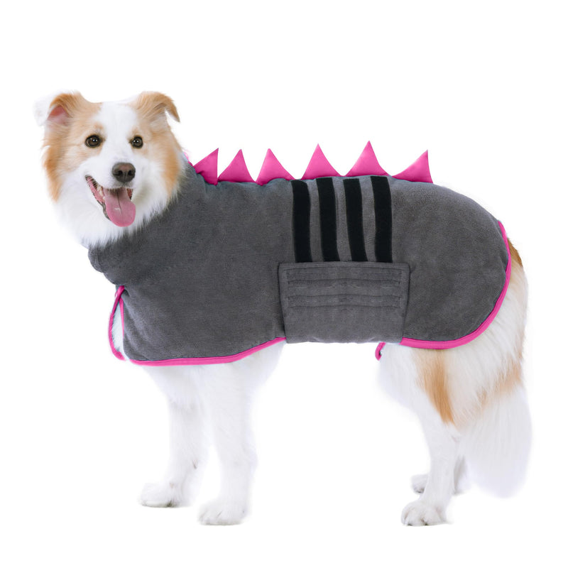 HezzLuv Dog Bathrobe Microfiber with Dinosaur Horn, Adjustable Dog Towel Extra Absorbent for Medium & Large Dogs, Easy to Put On Bathrobe for Dogs, Quick Drying (Grey Rose, M) Gray Rose - BeesActive Australia
