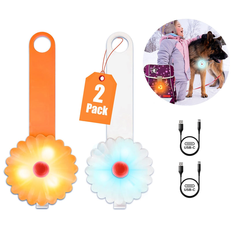 AHJ dog light, flashing light, school bag, children, safety LED flashing light for dogs - cats, USB-C rechargeable LED light, light collar dog, light for joggers - walkers - cyclists, orange - BeesActive Australia