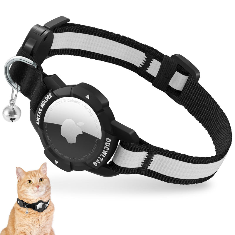 Luminous Airtag Cat Collar, Kitten Collar with Apple Airtag Case, Adjustable Airtag Collar Cat with Safety Clasp & Elastic (Black, (Cats and Puppies 23-33cm)) Black (Cats and Puppies 23-33cm) - BeesActive Australia