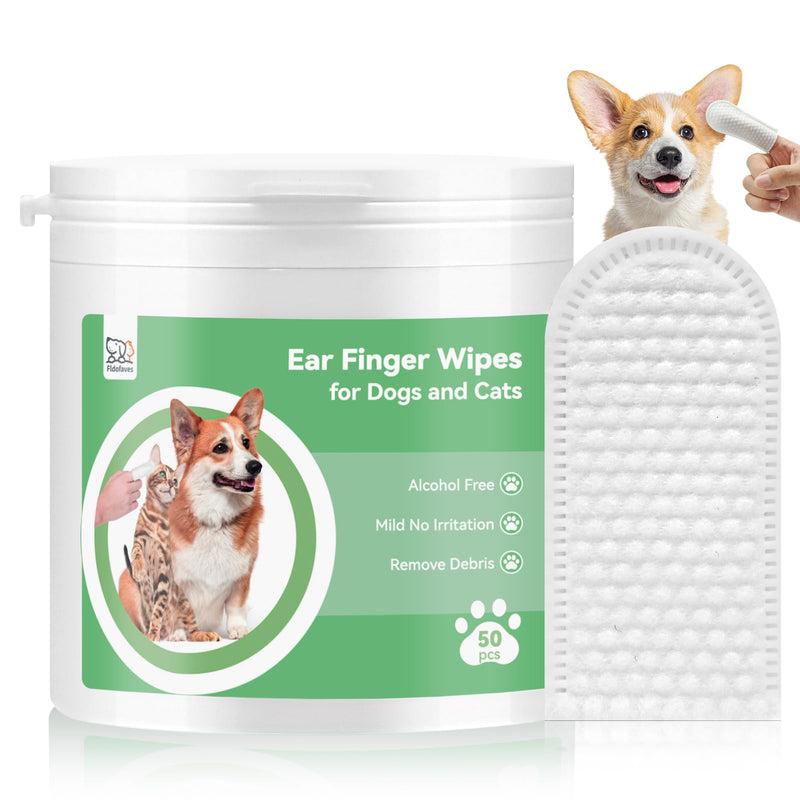 Ear finger wipes for dogs and cats, soft and mild disposable ear cleaning pads, ear cleaner for dogs removes ear wax, soothes and deodorises, relieves itching and inflammation, pack of 50 - BeesActive Australia