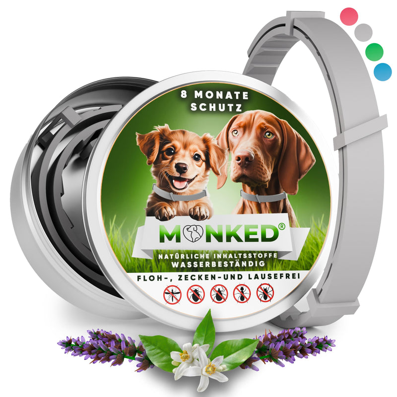 Monked | Natural flea collar for dogs without chemicals | Tick collar for dogs small & large | Adjustable size | up to 8 months protection | Tick protection dog | Anti Flea Dog | Anti Flea Dog [Grey] Gray Universal - BeesActive Australia