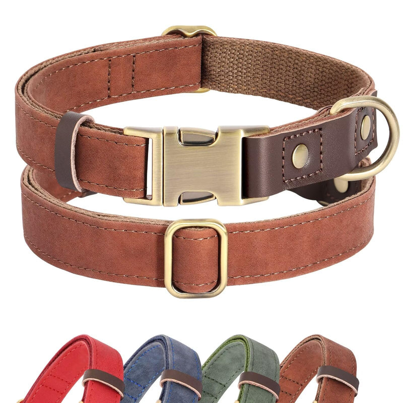 Didog Soft Padded Leather Dog Collar for Large Dogs, Classic Heavy Duty Dog Collar with Quick Release Metal Buckle, Adjustable Large Dog Collar, Leather, Brown, Size L L: Neck Adjustable 38-58cm - BeesActive Australia