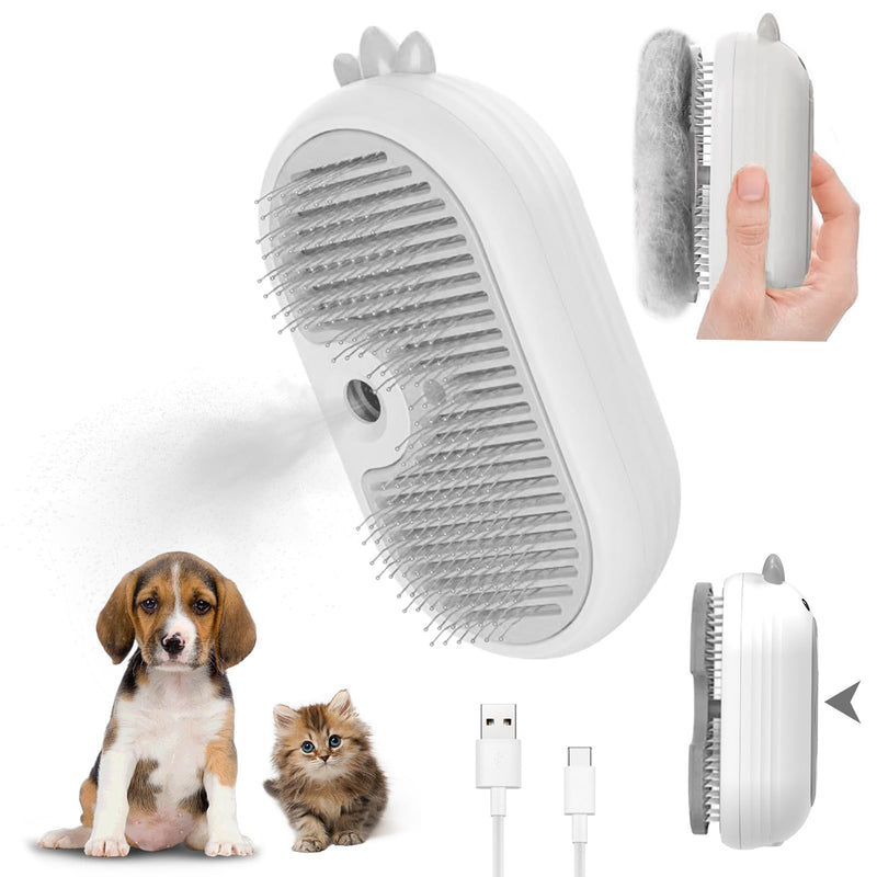 Cat brush with steam, 4-in-1 steam brush cat, steamer brush cat for long hair and short hair, cat brush with water tank Clean pet hair from the brush with one button (white) white - BeesActive Australia