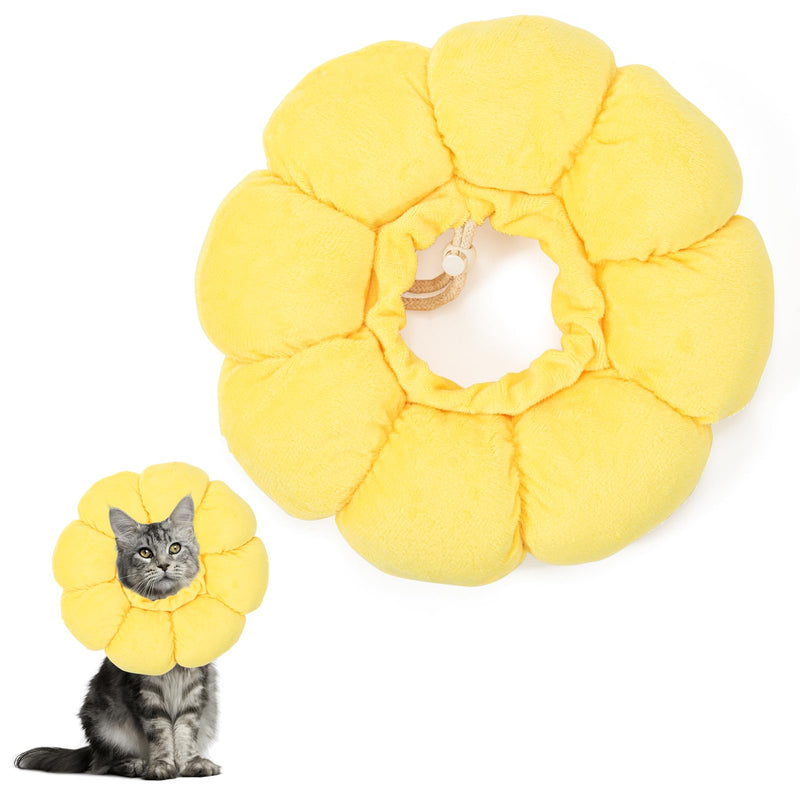 Cat Neck Collar, Cat Collar, Elizabethan Collar for Cats, Soft Adjustable Neck Brace for Pet Recovery, Licking and Scratching Post Surgery Protection (Yellow, S) Yellow - BeesActive Australia