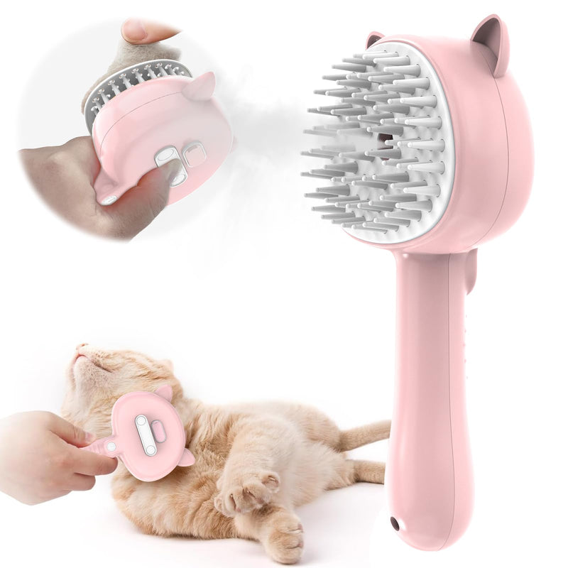 Cat brush with steam, 4 in 1 steam brush cat, multifunctional cat brush, cat steam brush for massage, care and hair removal animal hair brush steam brush with water tank steam brush cat pink - BeesActive Australia