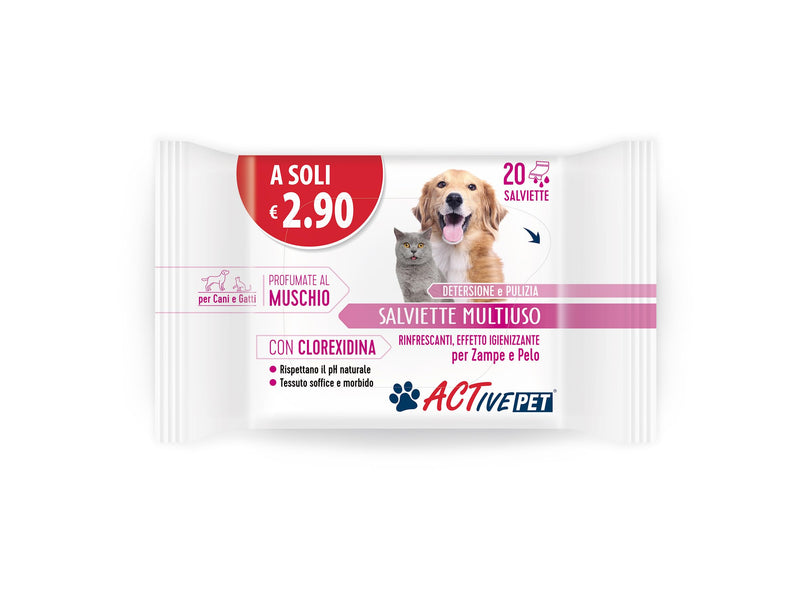 F & F Active Pet Multi-Purpose Cleaning Cloths with Chlorhexidine, for Cleaning and Cleaning Dog and Cat Hair, with Moss Scent, Pack of 20 Cloths - BeesActive Australia