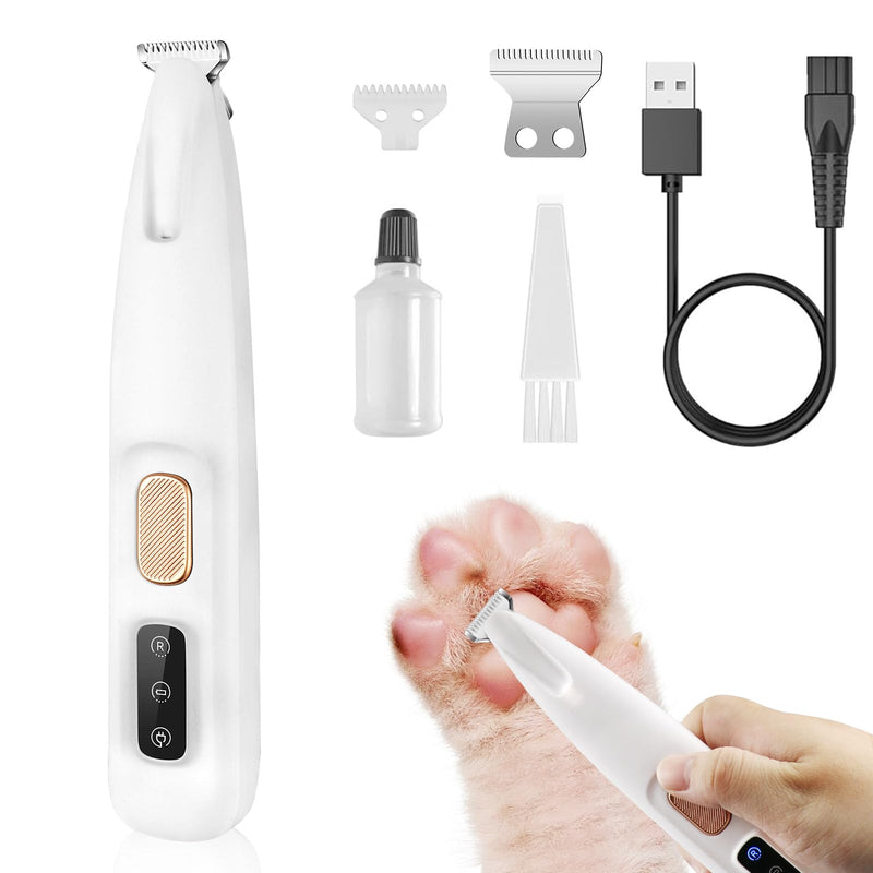 VicBou Dog Clipper, Portable Dog Clipper with LED Light, USB Rechargeable Paw Trimmer, Waterproof Pet Razor for Dogs, Cats, Paws, Eyes, Ears, Face, Body White - BeesActive Australia