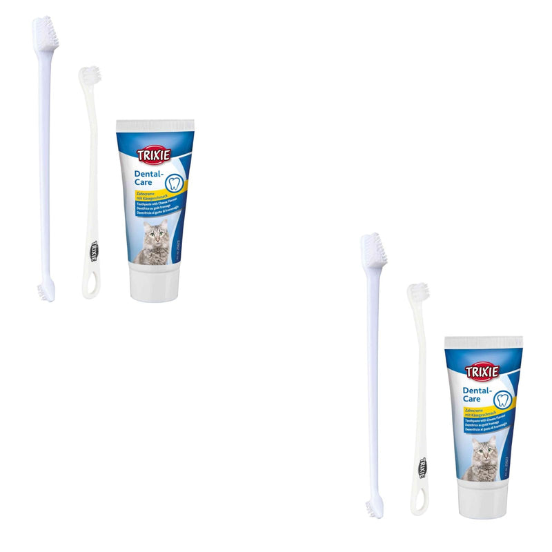 TRIXIE Dental Care Set for Cats | Double pack | 2 x 50g | For dental care in cats | Includes cheese flavored toothpaste and two toothbrushes with THREE different heads - BeesActive Australia