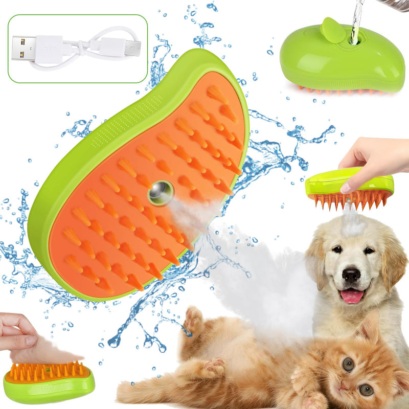 3-in-1 cat brush with steam, steam brush cat Steamy Brush cat steam brush for cats with spray cat brush with water cat steam brush grooming brush for cats and dogs for hair removal green - BeesActive Australia