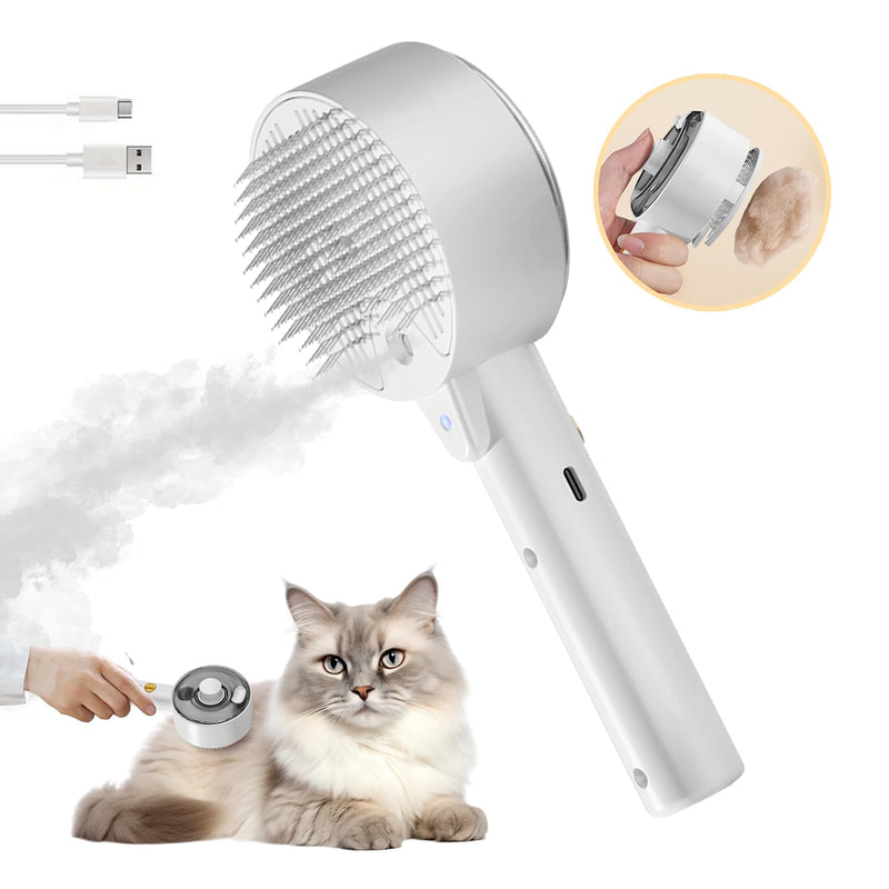 Cat Brush with Steam Steam Brush Cat 4 in 1 Multifunctional Cat Brush Cat Steam Brush for Massage, Grooming and Hair Removal Animal Hair Brush Steam Brush with Water Tank and Spray Cat Brush White - BeesActive Australia