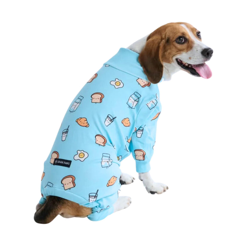 Spark Paws Dog Pajama, Ultra-Soft and 4-Way Stretch, Recovery Suit PJ Onesie for Small, Medium and Large Breeds - Breakfast Blue - XXL 2XL: 16-25kg - BeesActive Australia