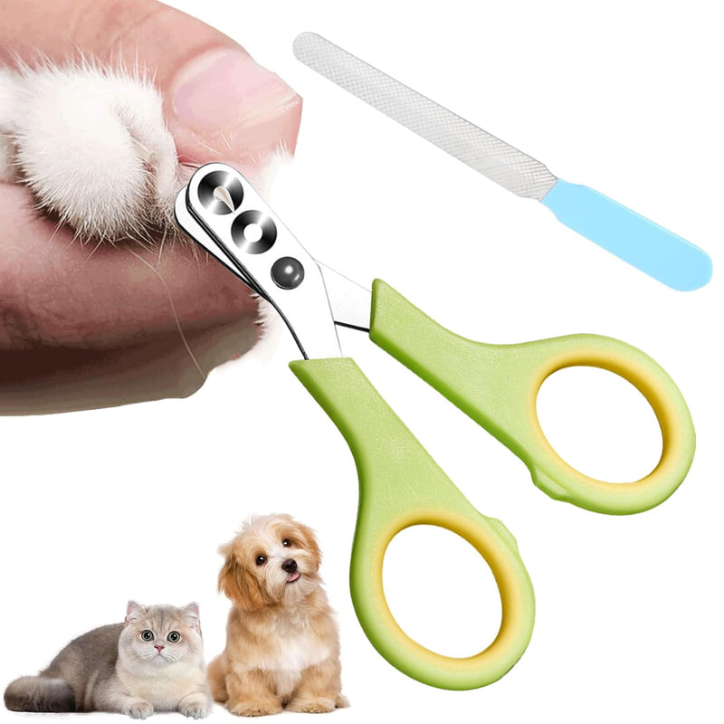 JAONLD Cat Claw Scissors with Protection, Cat Claw Cutter with 2mm & 4mm Hole, Cat Nail Scissors Professional Cat Claw Cutter Cat Nail Clipper for Cats, Puppies, Rabbits with File (Green) - BeesActive Australia