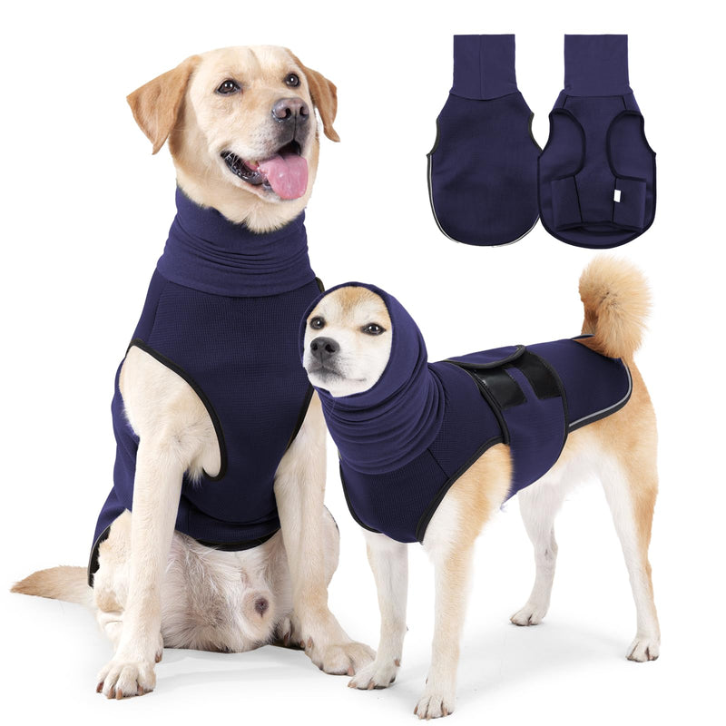 Lelepet Calming Jacket for Dogs, Dog Coat with Soothing Ear Protection, Dog Hoodie, Dog Coat for Relieving Anxiety, Soft Calming Jacket for Dogs, Calming Shirt, Navy Blue L - BeesActive Australia