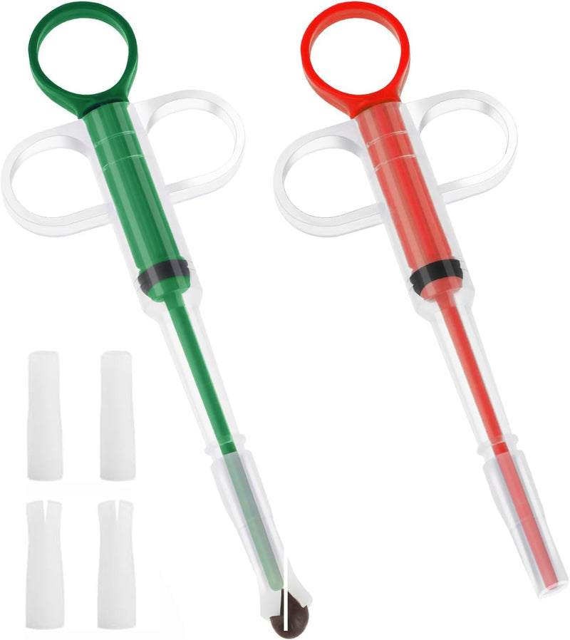 Tablet Dispenser for Cats, 2 Pieces Tablet Dispenser Cat Protects Teeth and Gums, Soft Tip, Suitable for Cats, Dogs and Small Animals, for Eating Accessories (Red, Green) - BeesActive Australia