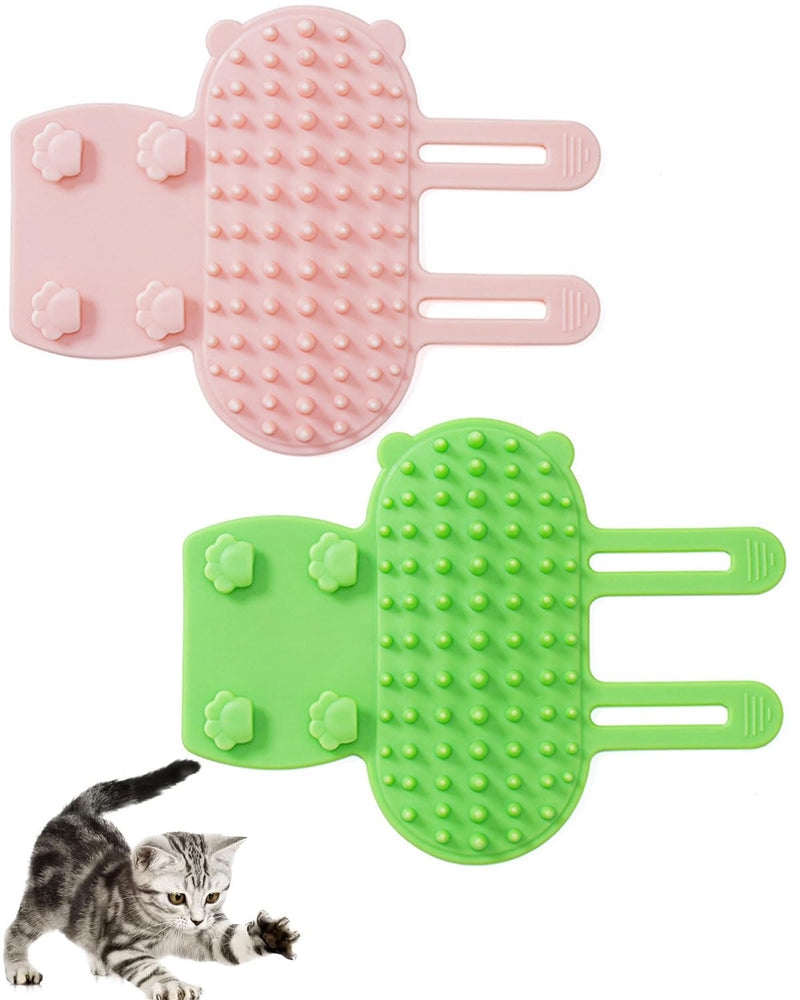 LOZTBUE 2pcs Self Cleaning Cat Brush, Silicone Cat Grooming Massage Hair Brush, Adjustable Cat Face Scratcher Table Legs Climbing Shelf, Dog Pet Scratching Gloves (Pink & Green) - BeesActive Australia