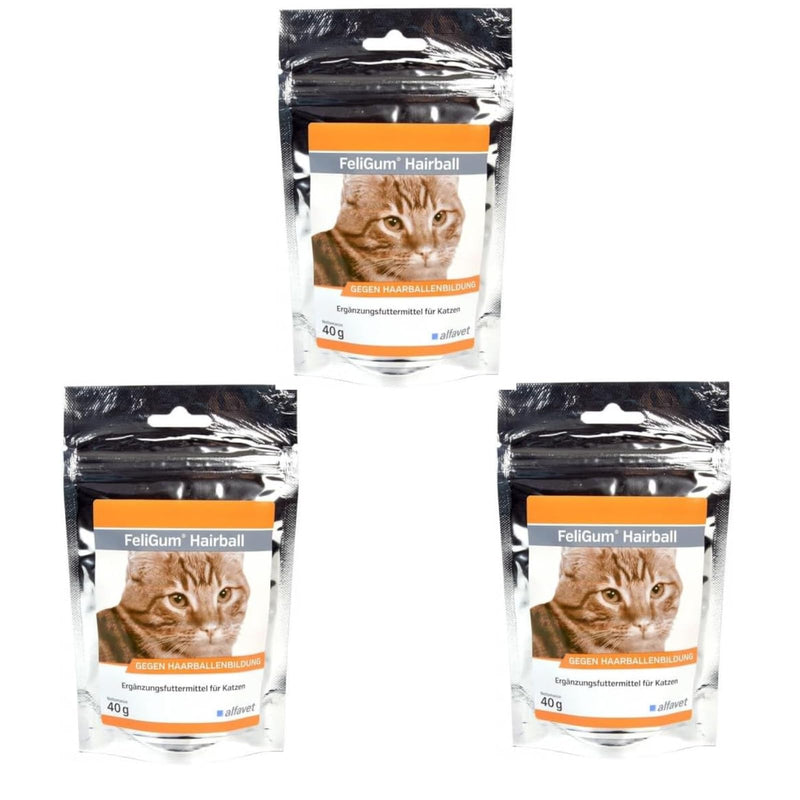 Alfavet FeliGum Hairball | Pack of 3 | 3 x 40g | Supplementary food for cats | To support against hairball formation | Very tasty, soft chewing drops - BeesActive Australia