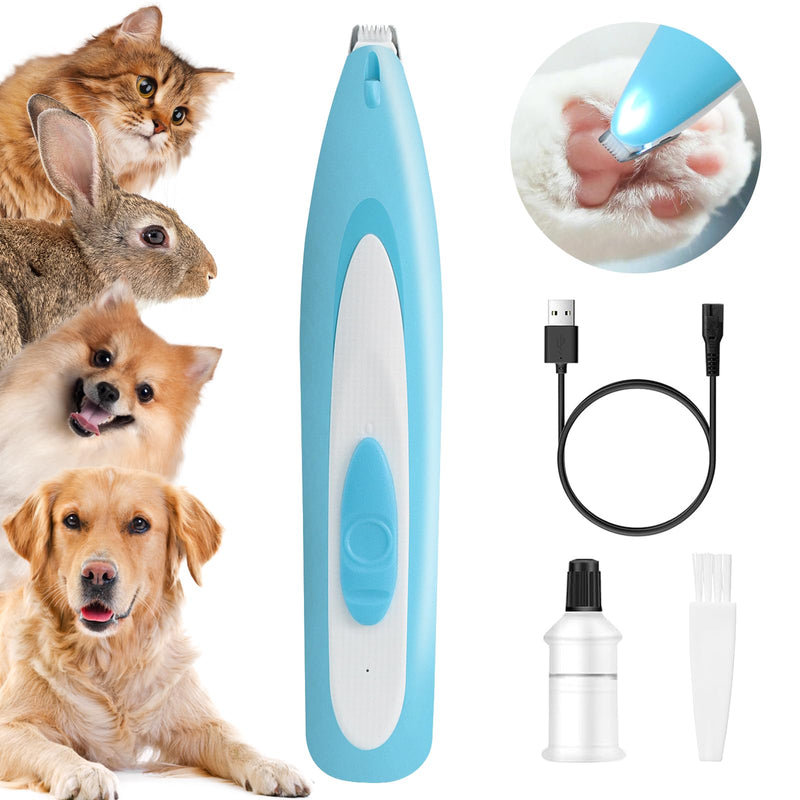 Dog Clipper Quiet, Pet Hair Trimmer with LED Light, Dog Hair Clipper, USB Rechargeable Dog Clipper, Paw Trimmer for Dogs, Cats, Paws, Eyes, Ears, Face (Blue) Blue - BeesActive Australia
