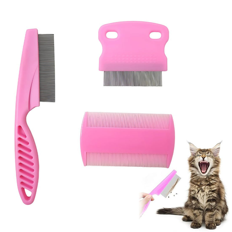 Pack of 3 lice comb, flea comb, lice comb, metal teeth lice comb, plastic double-sided nit comb, multifunctional for dogs, cats (pink) - BeesActive Australia