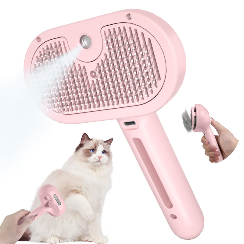 Pettidot Cat Brush with Steam Dog Brush for Long and Short Hair, Steam Brush Cat and Dog Cat Hair Brush Cat Comb Pink - BeesActive Australia