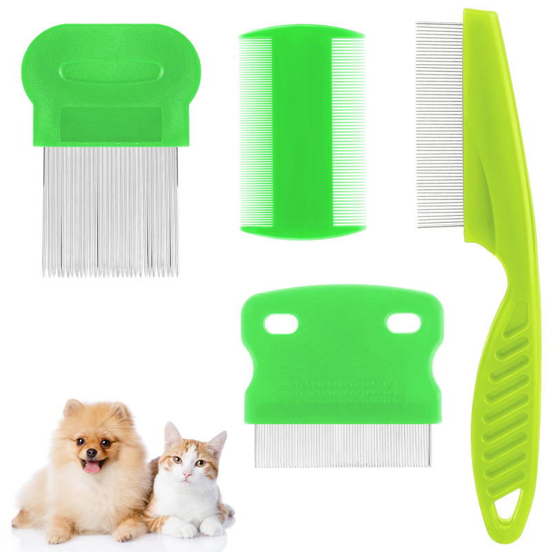 Molain metal lice comb, pack of 4 cat dog flea comb, flea comb for removing fleas, plastic double-sided nit comb, pet comb, stainless steel lice comb, metal teeth lice comb for removing (green) green - BeesActive Australia