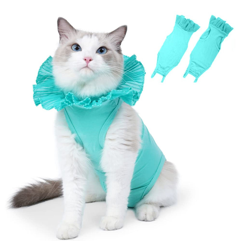 Cachpib Recovery Suit Cat, Cat Bodysuit After Surgery Recovery Suit with Pets Protective Collar, Pets Protective Clothing Recovery Suit Vest for Pets - Green M - BeesActive Australia