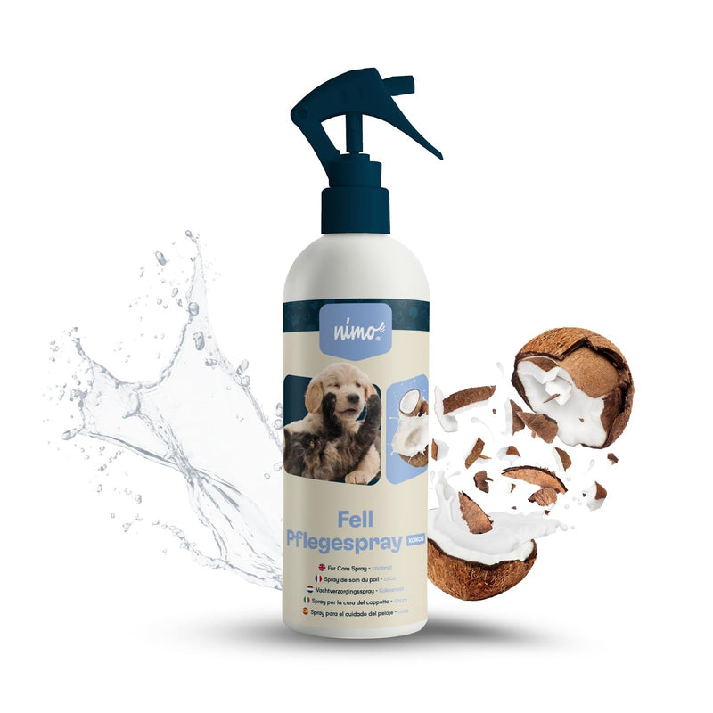 nimo® fur care spray coconut | for dogs, cats & pets with coconut | Care spray for shiny & well-groomed fur | easier combing, fur care, detangling | Coconut grooming 500ml bottle - BeesActive Australia