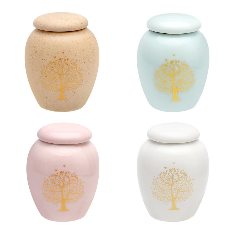 TNSLAND Small Urn for Human Ashes Set of 4 Ceramic Mini Urn for Ashes Human Urns with Tree of Life Animal Urns for Dogs Urn Cat Urn Keepsake for Safely Storing Ashes - BeesActive Australia