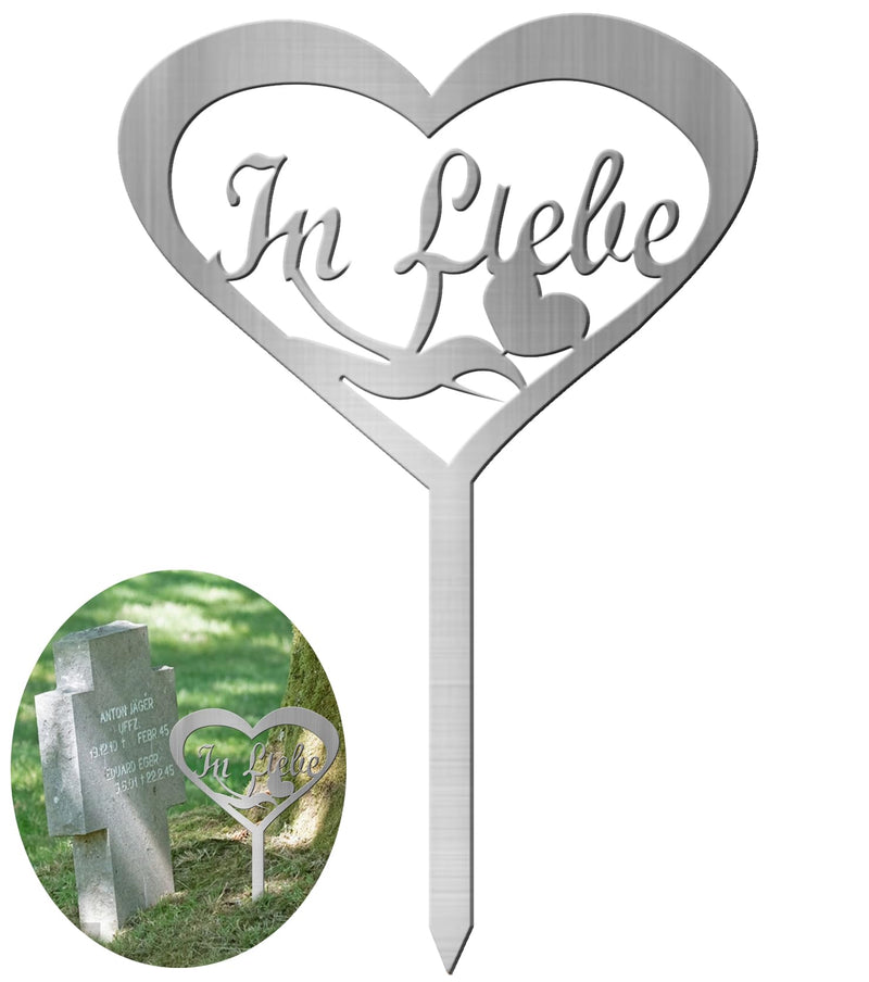 T TAKONE Grave Decoration Weatherproof - Stainless Steel Heart with Saying In Love - Grave Decoration for Cemetery, Pets and Memories, Suitable for Christmas, Winter and Dead Sunday Silver Heart - BeesActive Australia