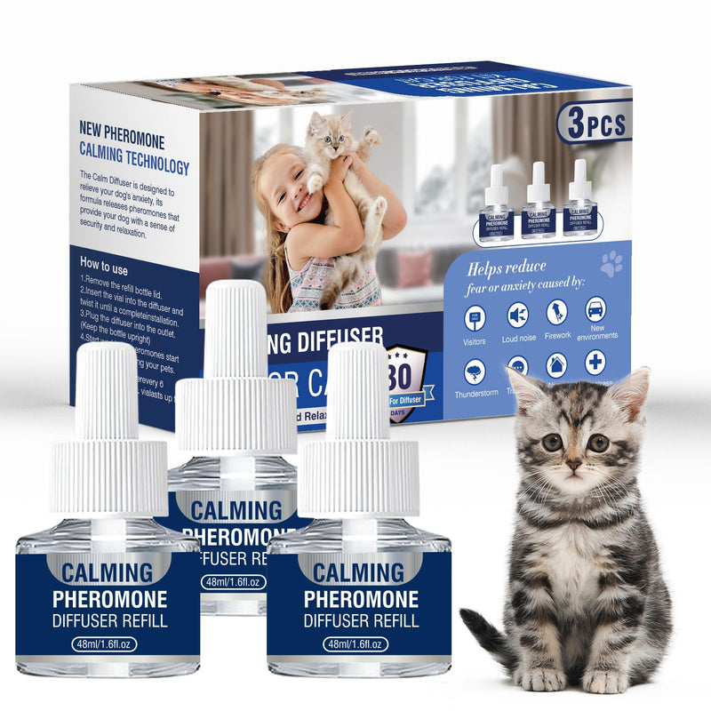 Pheromones cat socket calming cat calmer cat relaxation calming agent relaxation anti-stress agent helps with signs of reduces conflict behavior 3 x 48 ml refill bottles (M) M - BeesActive Australia