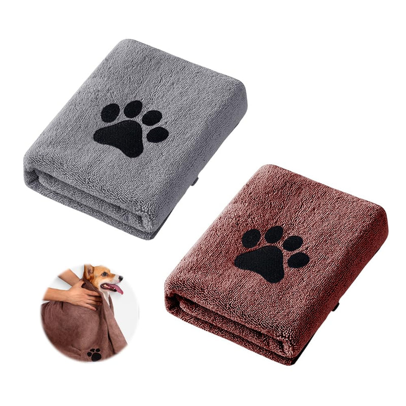 Bieiyhe Pack of 2 microfibre dog towels, dog towels, extra absorbent, quick-drying pet towels, bath towels for cats, dry towels for dogs, dog towels for small ones, 40 x 80 cm, gray and coffee - BeesActive Australia