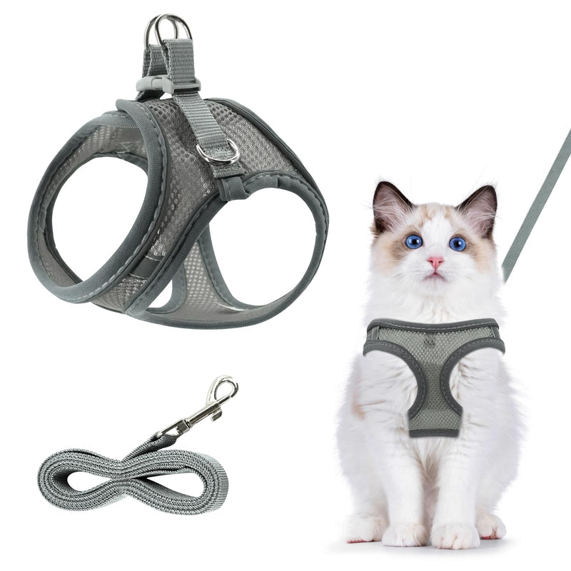 Breathable Cat Harness, Gray Reflective Harness Set, Adjustable Cat Harness Escape-Proof, Adjustable Cat Harness with Leash, Cat Harness Escape-Proof for Outdoors (XXS) XXS - BeesActive Australia