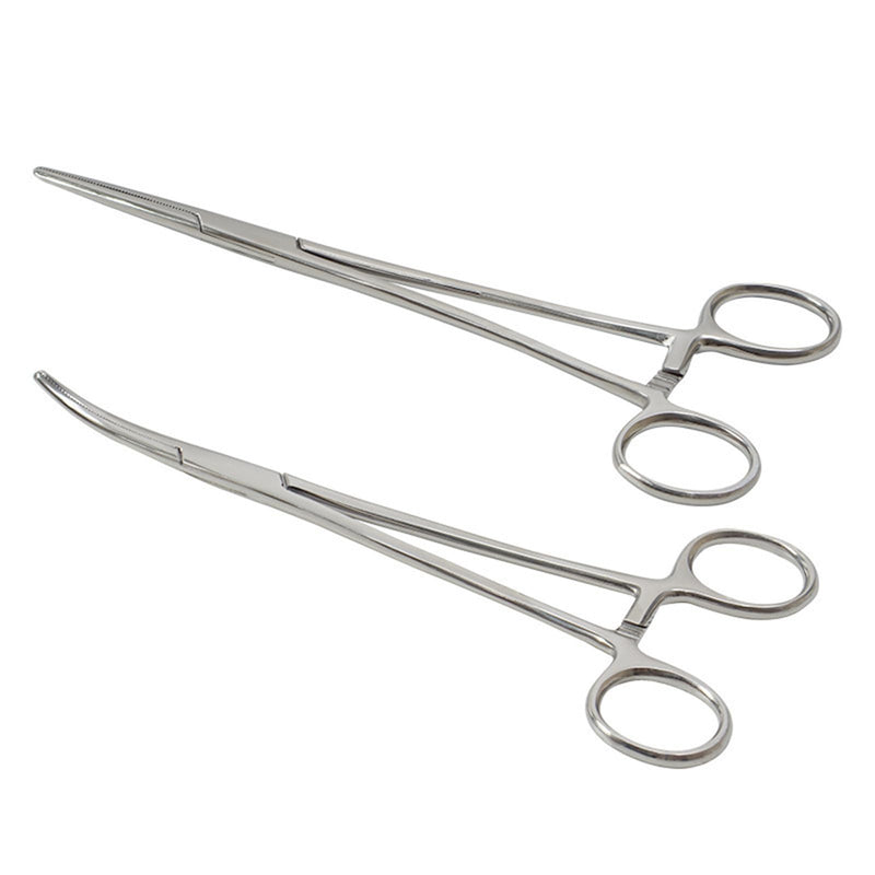 Pack of 2 12.5 cm straight and curved heads hook remover pliers, fishing hook remover, artery clamp, tick removal, stainless steel tweezers, fishing release pliers, screw clamp saw tooth design - BeesActive Australia