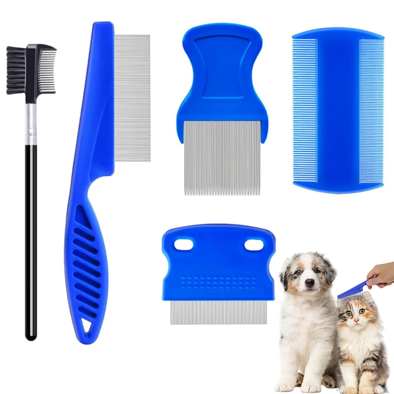 MAEXUS 5 piece cat dog flea comb set, lice comb for pets, pet tear stain remover comb, metal teeth lice comb, double-sided nit comb, effectively removes fleas and lice, for pet care - BeesActive Australia