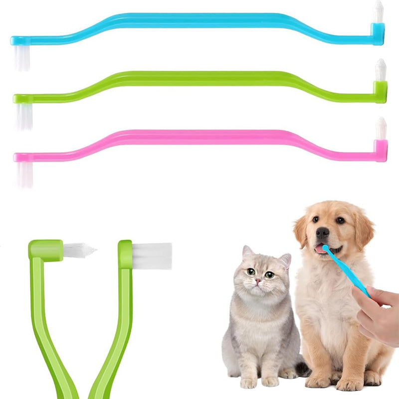 JEYORZY Pack of 3 cat toothbrushes, dog toothbrush, dental care for cats, double-sided cat tooth cleaning brush with microbrush head and curved handle, deep cleaning for cat dental care accessories - BeesActive Australia