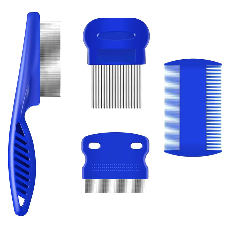 Pack of 4 blue flea combs for effective use against fleas, lice and dandruff, extra fine teeth, lice comb for children, professional nit comb and dandruff comb ideal for cats, dogs, optimal fur care - BeesActive Australia