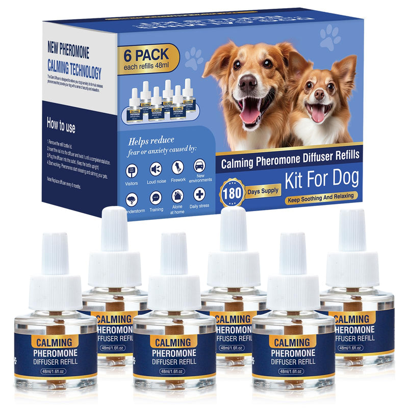 Piuess Pheromones Dog Kit Dog Calming Appeasing Pheromone Calming To Reduce Anxious Behavior Fireworks Barking 6 x 48ml Diffuser Refill Bottles Tasteless - BeesActive Australia