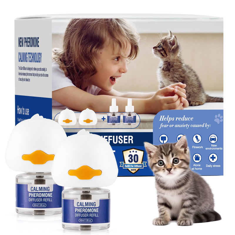 Pheromones Cat Calming Socket for Cat Calming Diffuser Soothing Diffuser Set Cat Anti Stress Calming Agent Fragrance Plug Tasteless (2 plugs + 2 refill packs of 48 ml each) - BeesActive Australia
