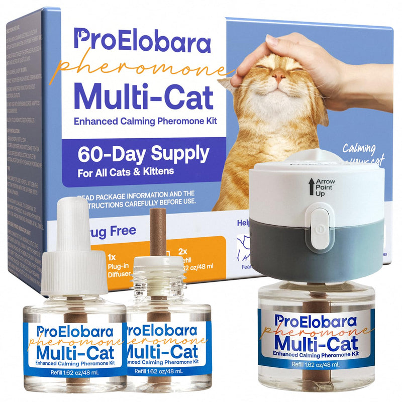 ProElobara Cat Calming Pheromones Diffuser: Cat Calming Pheromones Diffusers for Multicat - Reduces Stress and Anxiety with Calming Pheromones - Helps Control Bad Behavior with Calm Pheromones 60 Day BlueB - BeesActive Australia