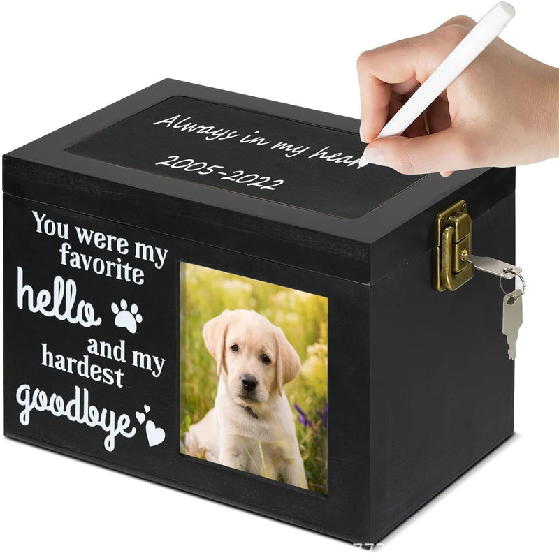 Hoclauho Wooden Pet Urn with Photo Display and Lock, Memorial Box for Dog or Cat, Memorial Urn for Dog and Cat Ashes (Black, 20*15.3*14) 20*15.3*14 Black - BeesActive Australia