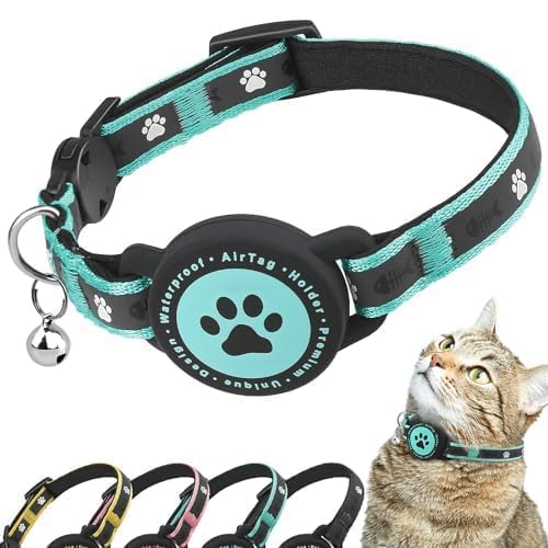 Airtag Cat Collar Breakaway, Reflective Kitten Collar with Airtag Holder and Bell, Comfortable Padding, Adjustable, Durable, Suitable for Cats (Green, S) S (9"-13") Green - BeesActive Australia