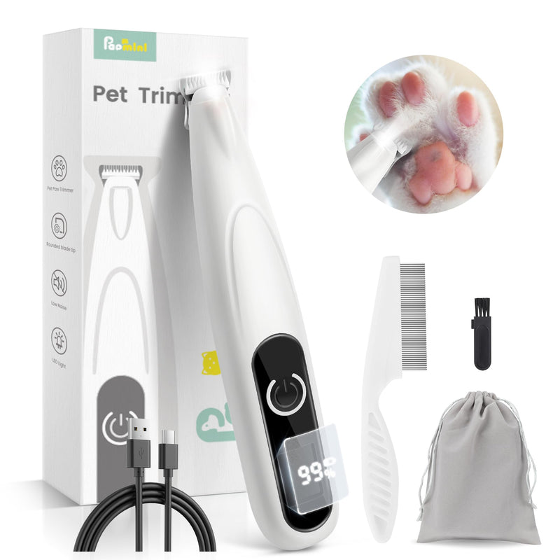 Paw Trimmer for Dogs with LED Display, PAPMINI Paw Trim Pro, Type-C Rechargeable Dog Clipper, 35dB Wireless Quiet Dog Paw Trimmer, Pro Dog Clipper for Paws, Ears, Face White - BeesActive Australia