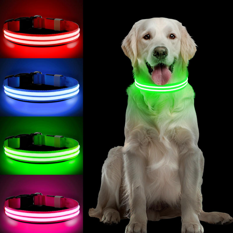 PcEoTllar Luminous Dog Collar Rechargeable, LED Dog Collar Luminous with 3 Light Modes, Luminous Dog Collar Adjustable Waterproof for Small Medium Large Dogs, Green-L L(48-60cm/19-23.6inch) Green(TC5000) - BeesActive Australia