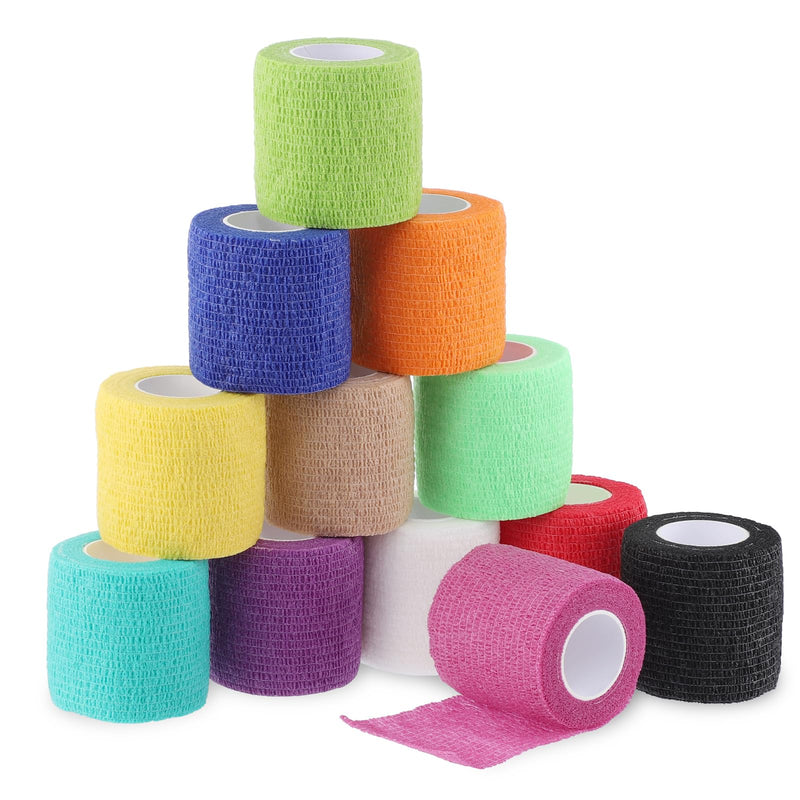 XREE 12 Rolls of Self-Adhesive Bandage, 5cm x 4.5m Self-Adhesive Bandage Elastic Bandage Adhesive Bandage for Stretch Athletes Pet Arm Foot Joint Finger (12 Colors) Colorful - BeesActive Australia