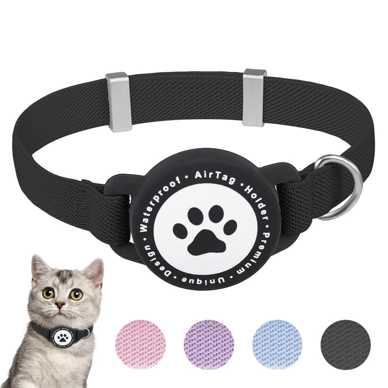 Airtag Cat Collar, Stretchy Kitten Collar with Apple Air Tag Holder, Lightweight and Comfortable, Ultra Elastic GPS Cat Collars for Cats, Kittens and Puppies [Black] Black - BeesActive Australia