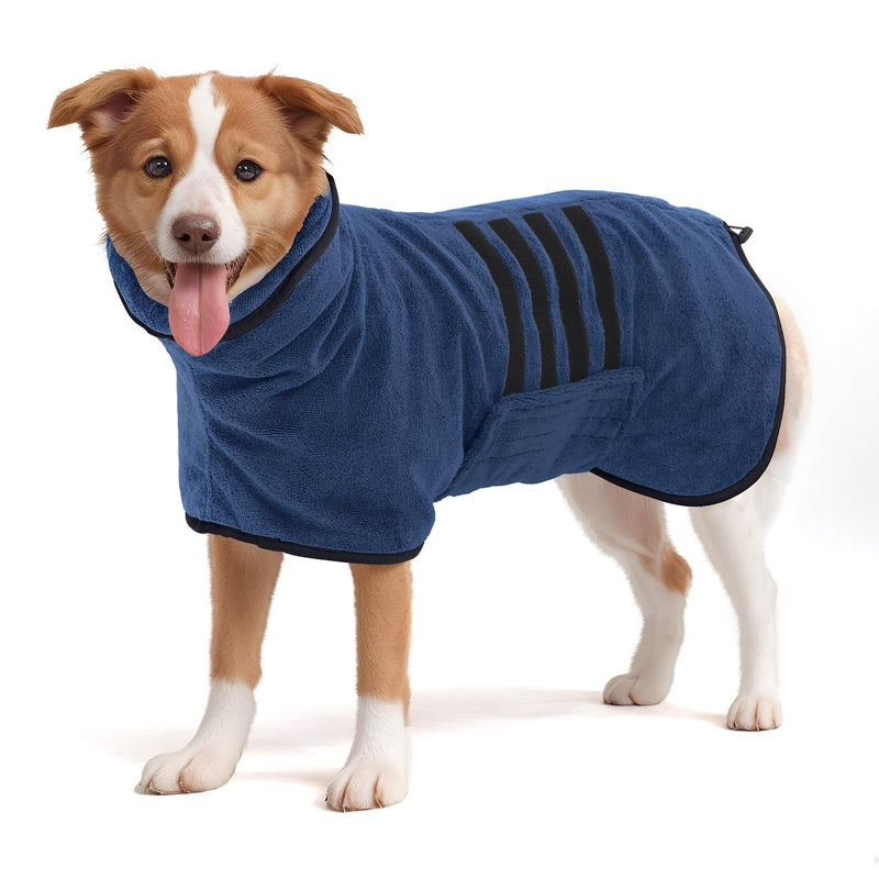 HezzLuv Bathrobe for Dogs, Microfiber Dog Bathrobe for Medium and Large Dogs, Absorbent Dog Towel, Quick Drying, Dog Drying Robe with Velcro Fastener (Dark Blue XL) Blue (Black Side) - BeesActive Australia